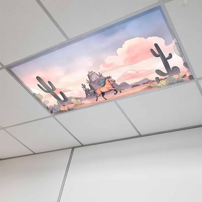 Fluorescent Light Covers for Drop Ceiling Watercolor Running Horse Cactus by Unknown