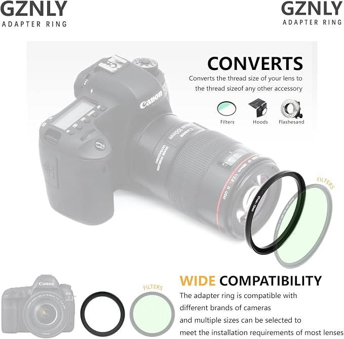 52mm 55mm Step Up Ring Filter Adapter Black Metal Step up Adapter Rings - Image 4