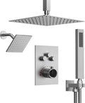 Ceiling Mount 12" High-Pressure Rainfall Shower Faucet, Dual Rainfall Shower Head System with Valve (Brushed Nickel)