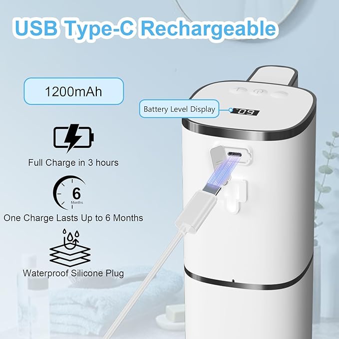 Automatic Liquid Soap Dispenser Touchless, USB Rechargeable Smart Hand Soap Dispenser, 9-Level Adjustable, Physical Button Operation, 13.5oz/400mL Wall Mounted for Bathroom Kitchen Dish Soap