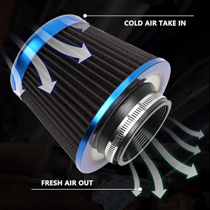 Cold Air Intake Filter, High Performance, Washable Filter, Clamp-On Replacement - Image 6