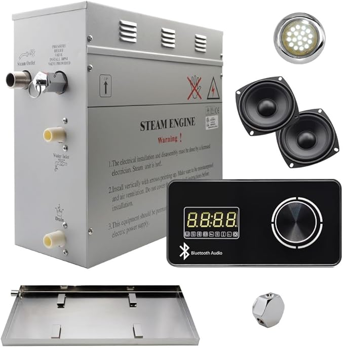 Superior Encore Plus 9 kW Steam Shower Generator Kit with Horizontal Black Keypad, Drip Pan & White Light | Bluetooth Audio|Self-Draining Steam Bath Generator|One-click Connection Cord|