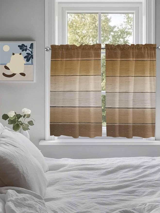 Vintage Brown Gradient Wood Grain Window Valance Curtains, Farmhouse Wood Barn - Image 5