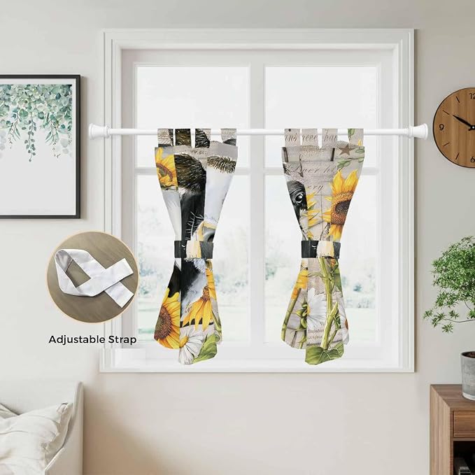Yellow Sunflowers Kitchen Curtains 45 Inch Length, Short Cafe Window Curtains - Image 5
