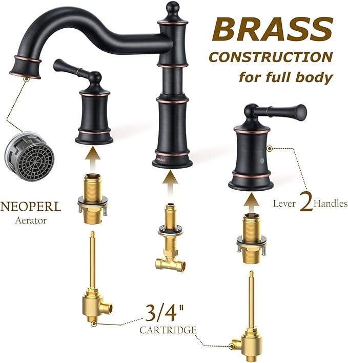 Roman Bathtub Faucet Deck Mount Tub Faucet for Bathroom Widespread Elegant Classic Spout with 3 Holes 2 Handle Valve Cartridge Included, ORB