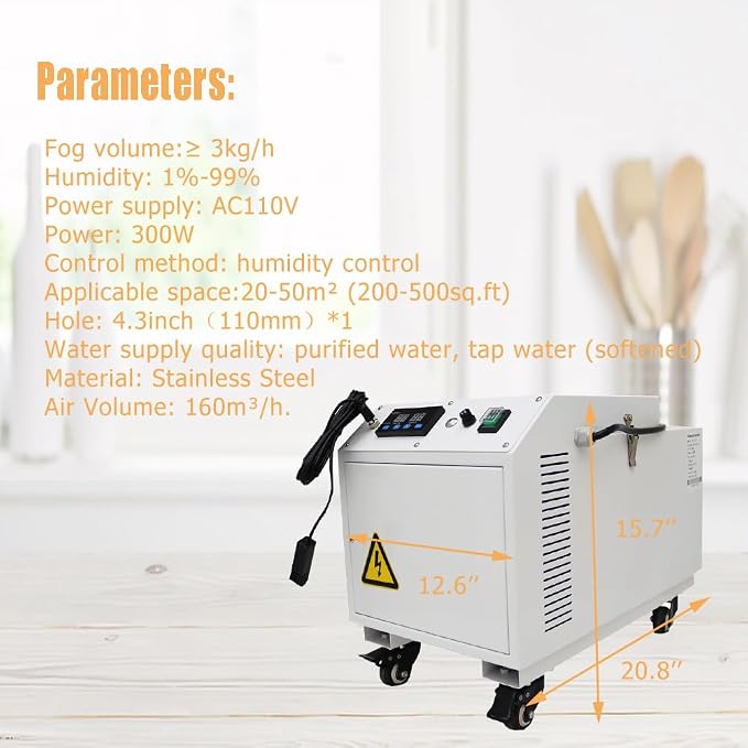 Industrial Ultrasonic Humidifier Cooler Sprayer 3kg/h Portable Continuous Cool - Image 6