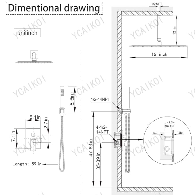 16 Inch Polished Chrome Ceiling Mount Shower System Bathroom Luxury Rain Mixer Shower Combo Set Ceiling Rainfall Shower Head System Faucet Contain Rough-in Valve and Trim Included