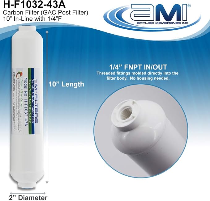 Inline Carbon Water Filter | 10" Length | 1/4" Threaded Female In/Out | - Image 2