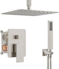 Ceiling Mount Shower Faucet Set, Shower System with 10-Inch Rain Showerhead and Handheld Spray Combo, High-Pressure Showerheads Set with Valve and Trim Kit, Brushed Nickel