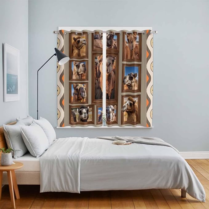 2 Panel Kitchen Cafe Curtains, Desert Camels Sunlight Filtering Nature Air - Image 4
