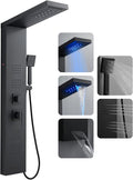 ROVOGO 46.5"H x 7.8"W Shower Panel Tower System with LED Lights, Rainfall Waterfall Shower Head, 4 Body Jets, Handheld Shower and Tub Spout, Stainless Steel Shower Column, Black