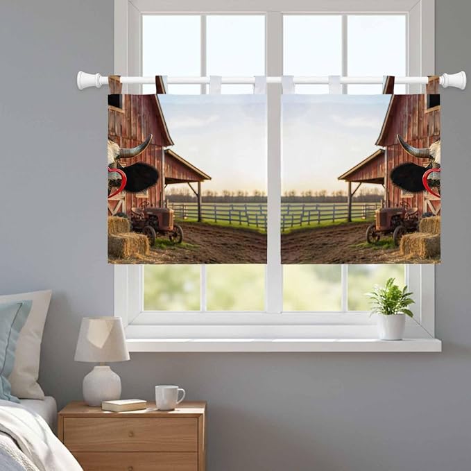 Farm Cows Kitchen Curtains 24 Inch Length, Small Window Curtains Tab Top - Image 9
