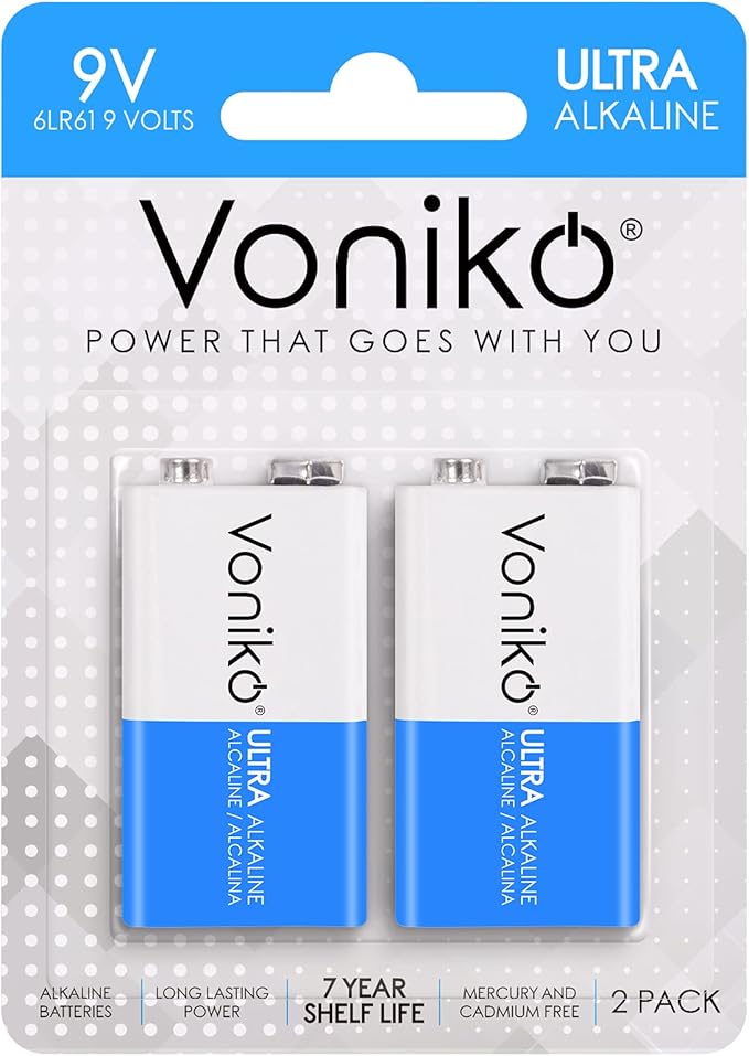 Voniko 2-Pack 9V Batteries, Long-Lasting 9 Volt Battery by Voniko