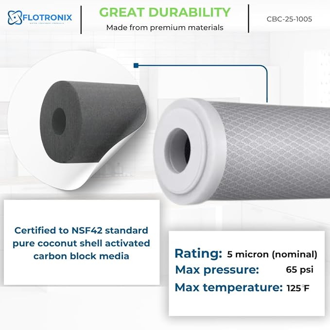 Flotronix 5 Micron 2.5" x 10" Whole House CTO Carbon Sediment Water Filter - Image 5