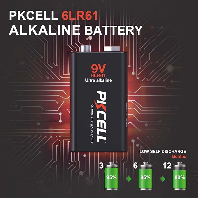 PKCELL 9 Volt Batteries 12 Pack, 9V Batteries Ultra Alkaline 6LR61 9V Battery - Image 3