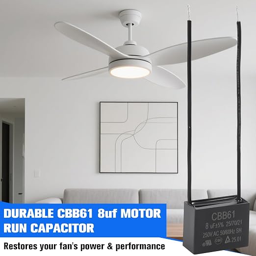 Podoy Ceiling Fan Capacitor CBB61 8uf 2 Wire - Image 7