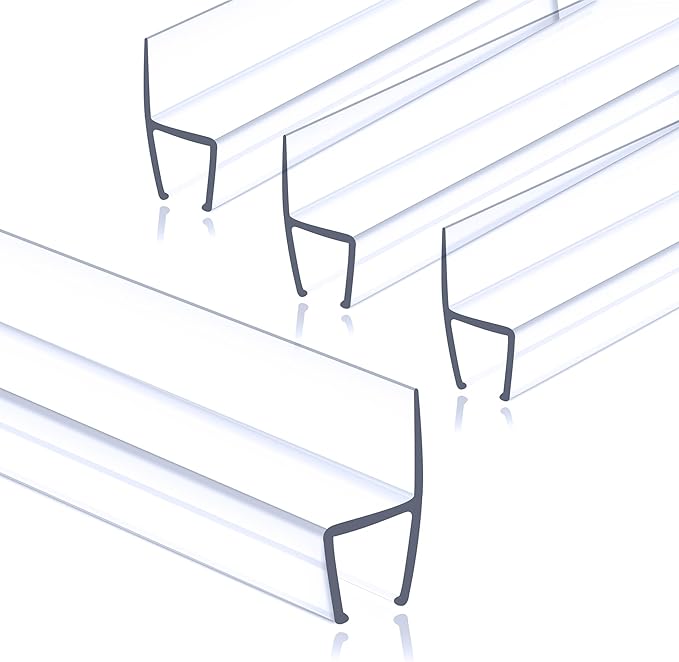1/4" (6mm) Frameless Shower Door Seal – H-Type 22.5" (57.2cm) Ultra-Clear Bottom & Side Drip Rail Strips, 4-Pack for Leak Protection, Water Control & Easy DIY Install