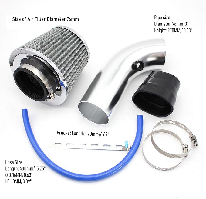 3 Inch Universal Cold Air Intake Kit, Aluminum Induction Flow Hose Pipe Kit - Image 3