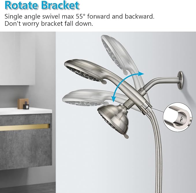 PDPBath Solid Brass Shower Arm 3 Way Shower Diverter Valve for Hand Held Showerhead and Fixed Spray Head, G1/2 Universal Connection - Brushed Nickel