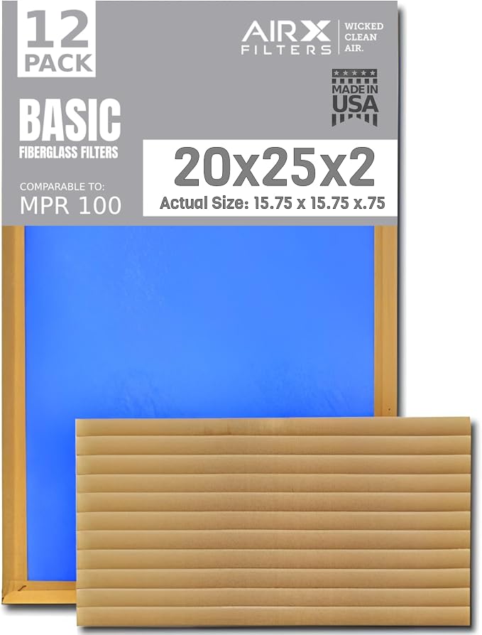 20x25x2 Air Filter Comparable to MPR 100 Basic Economy Furnace Filters by AIRXFILTERSWICKEDCLEANAIR