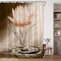 Lotus Shower Curtain Orange Flower Elegant Blooming Floral with Dew Spring Flower Reflection on Water Modern Romantic Polyester Fabric Bathroom Decor 70×96 Inch with Hook