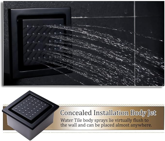 Matte Black Digital Display Shower System with 16X24 inch Ceiling Overhead Shower Head(Rain & Waterfall Two Modes), 4 PCS Body Jet and Handheld Spray