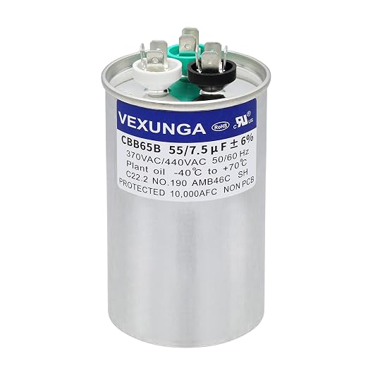 VEXUNGA 55/7.5 uF 55+7.5 MFD 370V or 440V Dual Run Start Round A/C Capacitor by VEXUNGA