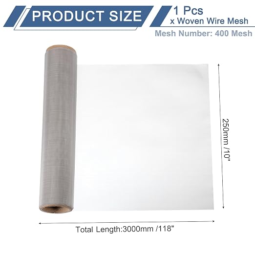 uxcell 400 Mesh 118" x 10" Woven Wire Mesh, 316 Stainless Steel Air Vent Filter - Image 2