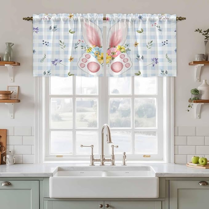 Easter Kitchen Tier Curtains 24 Inch Long 2 Panel Set, Rod Pocket Cafe Small - Image 3