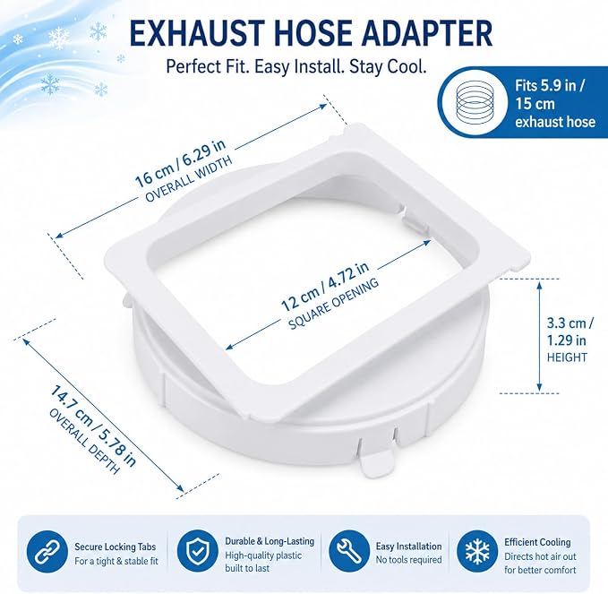 Portable Air Conditioner Exhaust Duct Interface 5.9 Inch Square to Round Adapter - Image 3