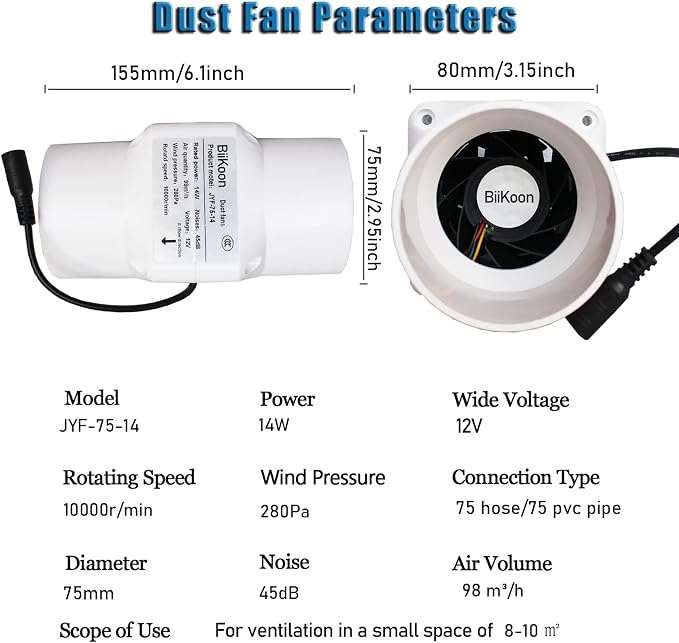 HVAC Exhaust Ventilation Fan 3 Inch 12v Inline Duct Fan Low Noise Speed - Image 2