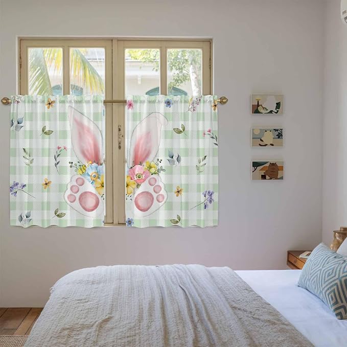 Easter Kitchen Curtains 45 Inch Long 2 Panel Set, Rod Pocket Window Treatment - Image 4