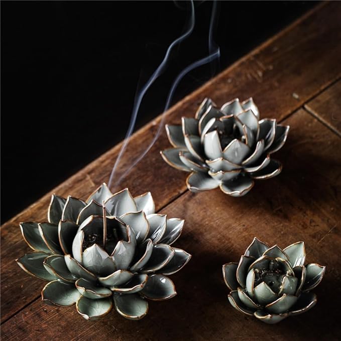 Ceramic Lotus Flower Thread Incense Burner Holder Handmade Zen Aromatherapy - Image 2