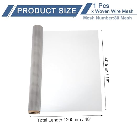 uxcell 80 Mesh 48" x 16" Woven Wire Mesh, 304 Stainless Steel Air Vent Filter - Image 2