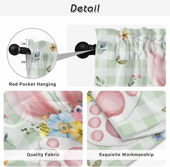 Easter Kitchen Curtains 54 Inch Long 2 Panel Set, Rod Pocket Window Curtains - Image 9