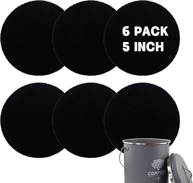 6 Pack Charcoal Filters for Compost Bin Bucket, 5 Inch Round Activated Carbon by Holismo