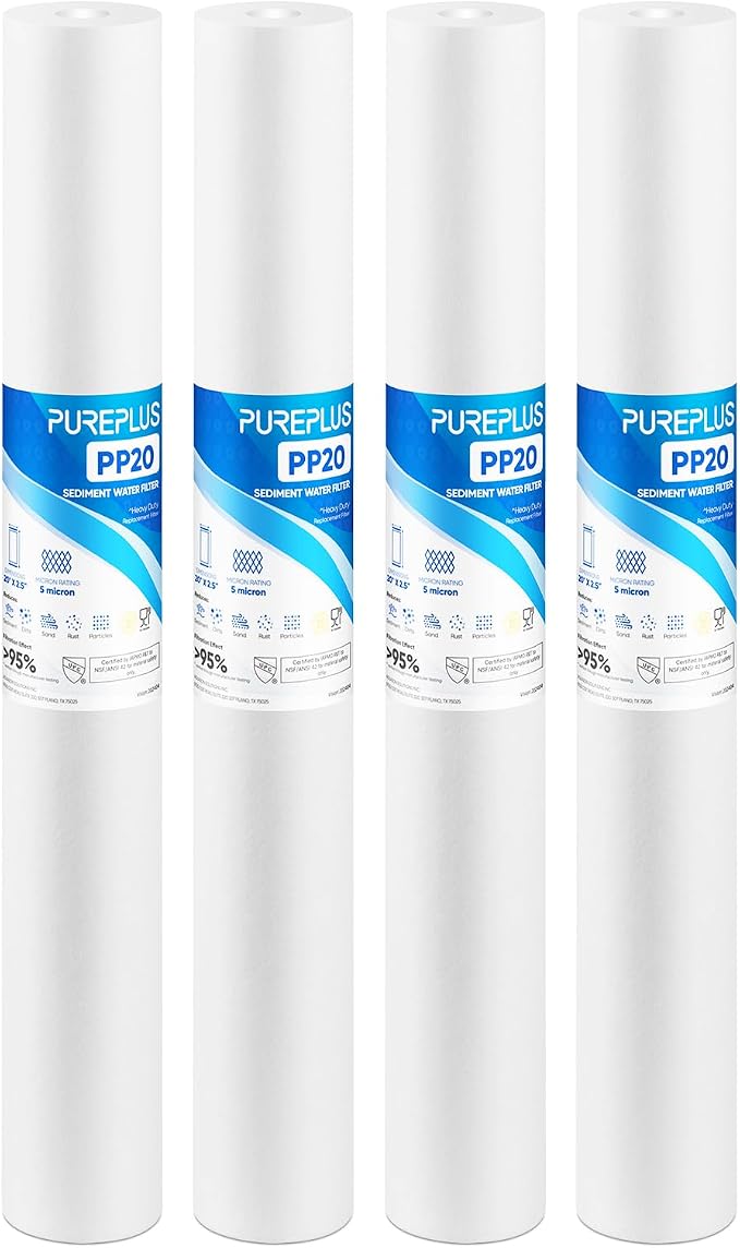PUREPLUS 5 Micron 20" x 2.5" Whole House Sediment Home Water Filter, 20-inch by PUREPLUS