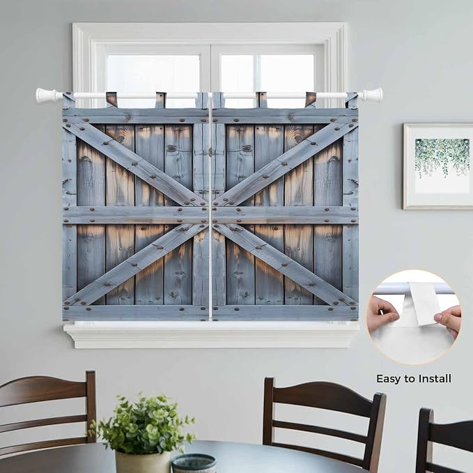 Farmhouse Wood Grain Kitchen Curtains 45 Inch Length, Short Cafe Window - Image 4