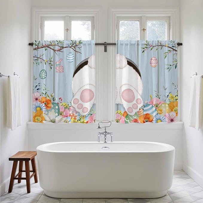 Easter Kitchen Tier Curtains 45 Inch Long 2 Panel Set, Rod Pocket Short Window - Image 5