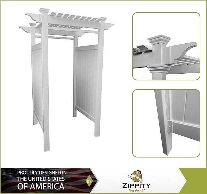 7.4ft H x 5.1ft W x 3.9ft L (1 Enclosure) Zippity Oceanside Outside Shower Enclosure Kit, White Vinyl Outdoors Shower Kit for Pool Shower, Outdoor Changing Room, Beach Shower, Outdoor Bathroom ZP19024