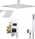 Shower System Dual Shower Heads with 12" Ceiling Mounted Rain Shower Head & 6" Wall Mounted Head Full Body Luxury Rain Shower System 3 Way Pressure Balance Valve Kit, Polished Chrome