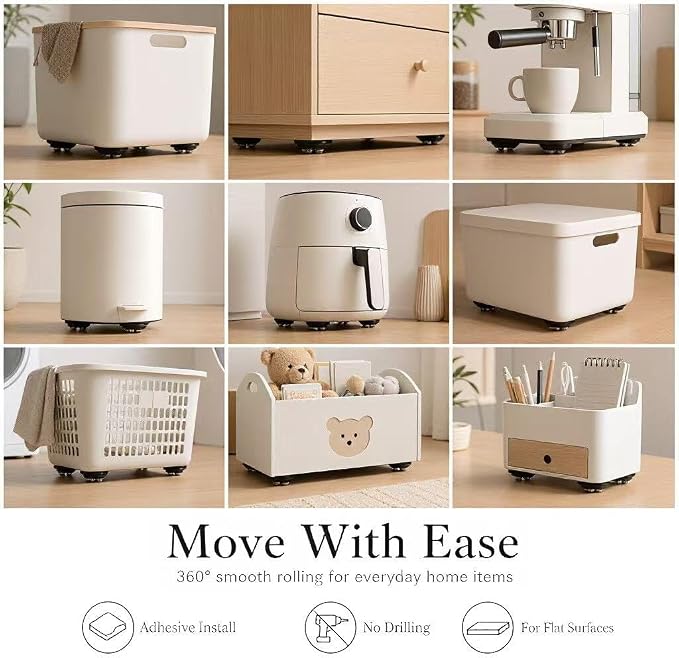 Self Adhesive Caster Wheels 8 Pack, 16 Pads, Quiet 360° Appliance Sliders | Low - Image 6