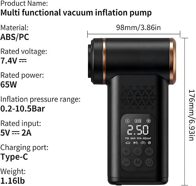 5-in-1 Portable Tire Inflator and Car Vacuum Cordless, 150PSI Smart Air - Image 7