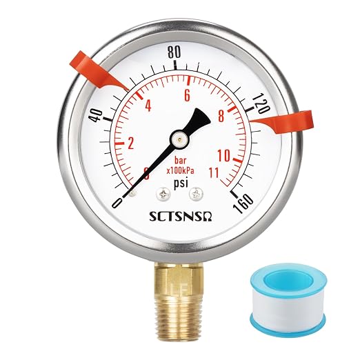 0 to 160 Psi Lead-Free Pressure Gauge, Glycerin Liquid Filled, 2.5 inch Dial by SCTSNSR