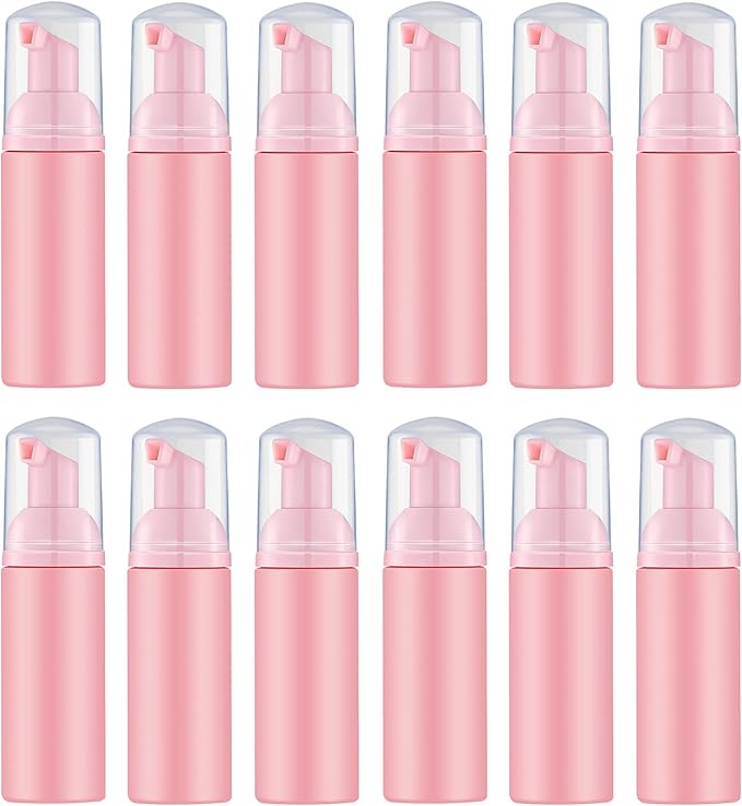 2 Oz Empty Foam Pump Bottle (12PCS) Travel Foaming Soap Dispenser for Hand Soap, Lash Shampoo Cleanser (Pink)
