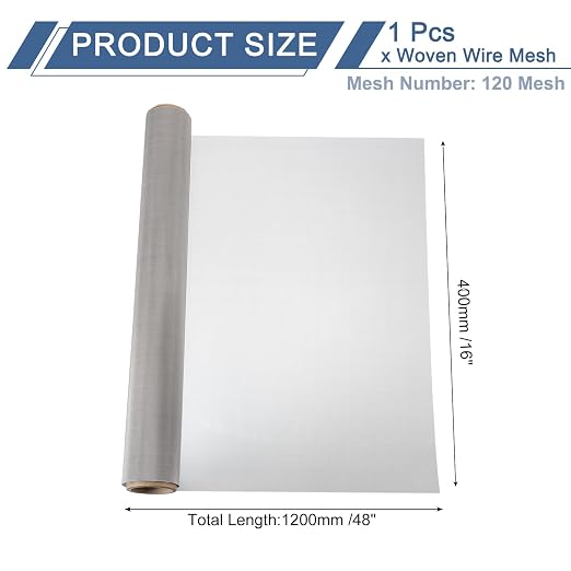 uxcell 120 Mesh 48" x 16" Woven Wire Mesh, 304 Stainless Steel Air Vent Filter - Image 2
