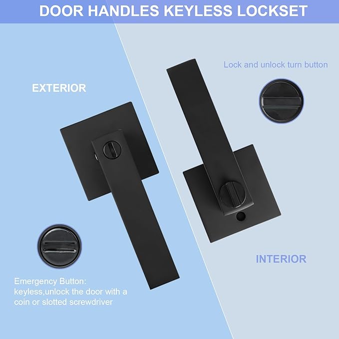 Privacy Door Levers, 3 Pack Matte Black Door Handles Heavy Duty Bed and Bath Door Locks Interior Keyless Locksets, Reversible for Left Right Handed Doors