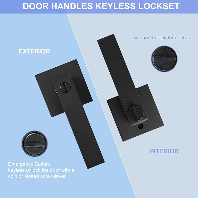 Privacy Door Levers, 5 Pack Matte Black Door Handles, Bed and Bath Door Locksets Heavy Duty Keyless Interior Handles, Reversible for Left Right Handed Doors