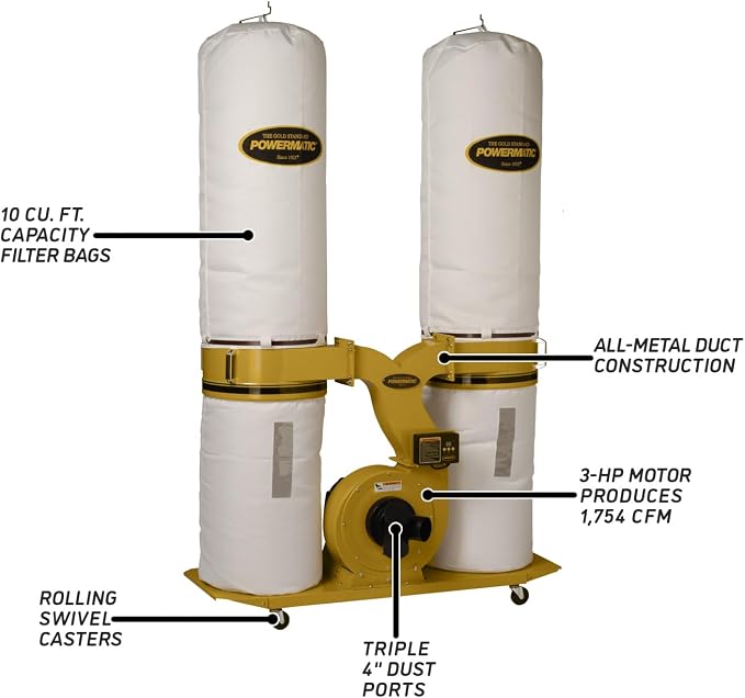 Powermatic TurboCone Dust Collector, 30-Micron Bag Filter, 3 HP, 230V 1Ph - Image 2