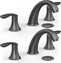 Bathroom Sink Faucet, Faucet for Bathroom Sink, Widespread Matte Black Bathroom Faucet 3 Hole with Stainless Steel Pop Up Drain and cUPC Lead-Free Hose - (Matte Black 2 Packs)